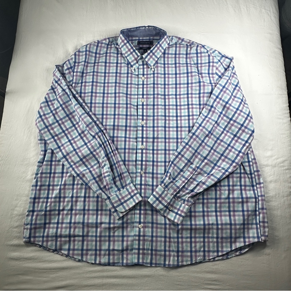 Crown & Ivy 3X Button Front Big Long Sleeve Dress Shirt Men Blue/Purple - 315